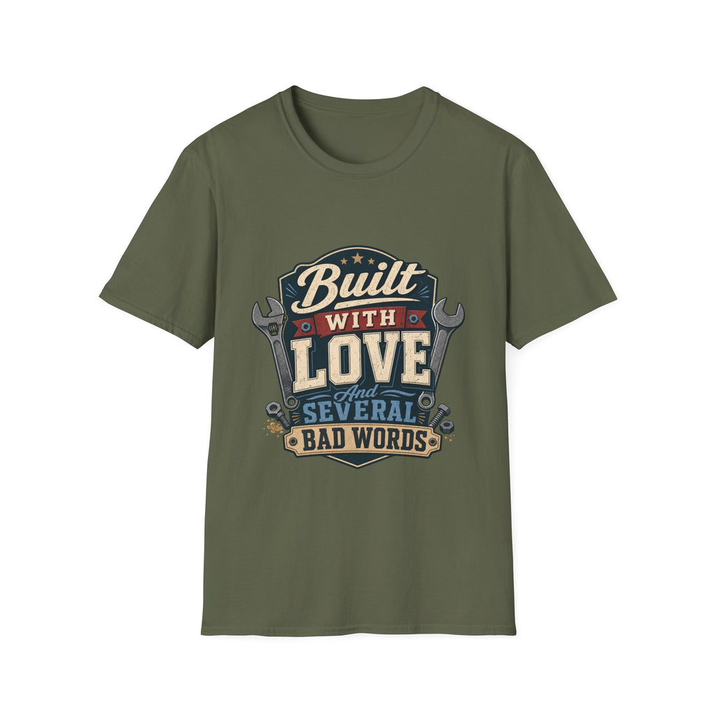 Built With Love T-Shirt — Retro Mechanic Wrench Design (Includes “Built With Love and Several Bad Words”)