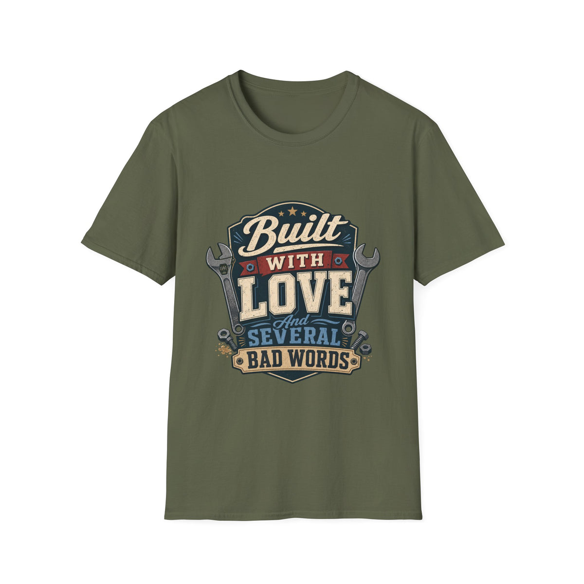 Built With Love T-Shirt — Retro Mechanic Wrench Design (Includes “Built With Love and Several Bad Words”)