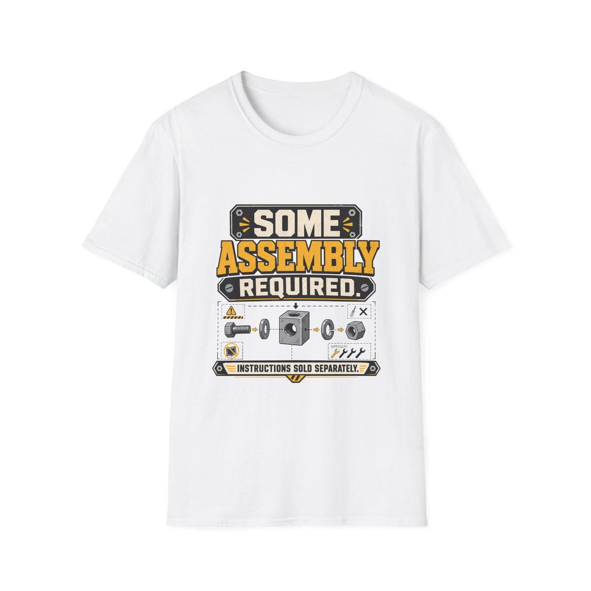 Some Assembly Required T-Shirt — Retro Mechanic Wrench Design (Includes “Built With Love and Several Bad Words”)