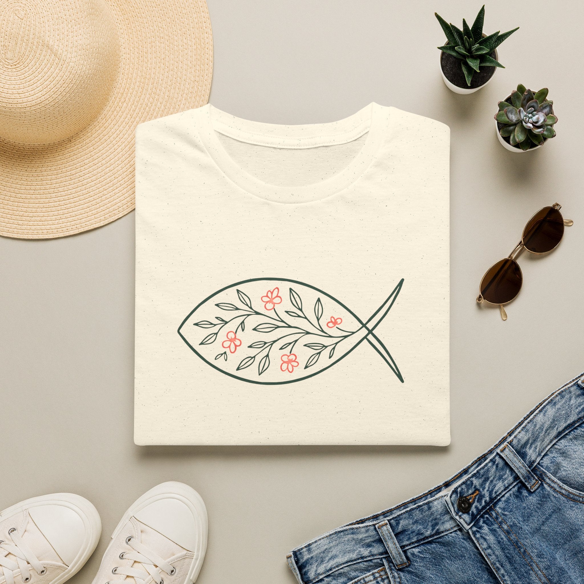 Floral Leaf Fish T-Shirt